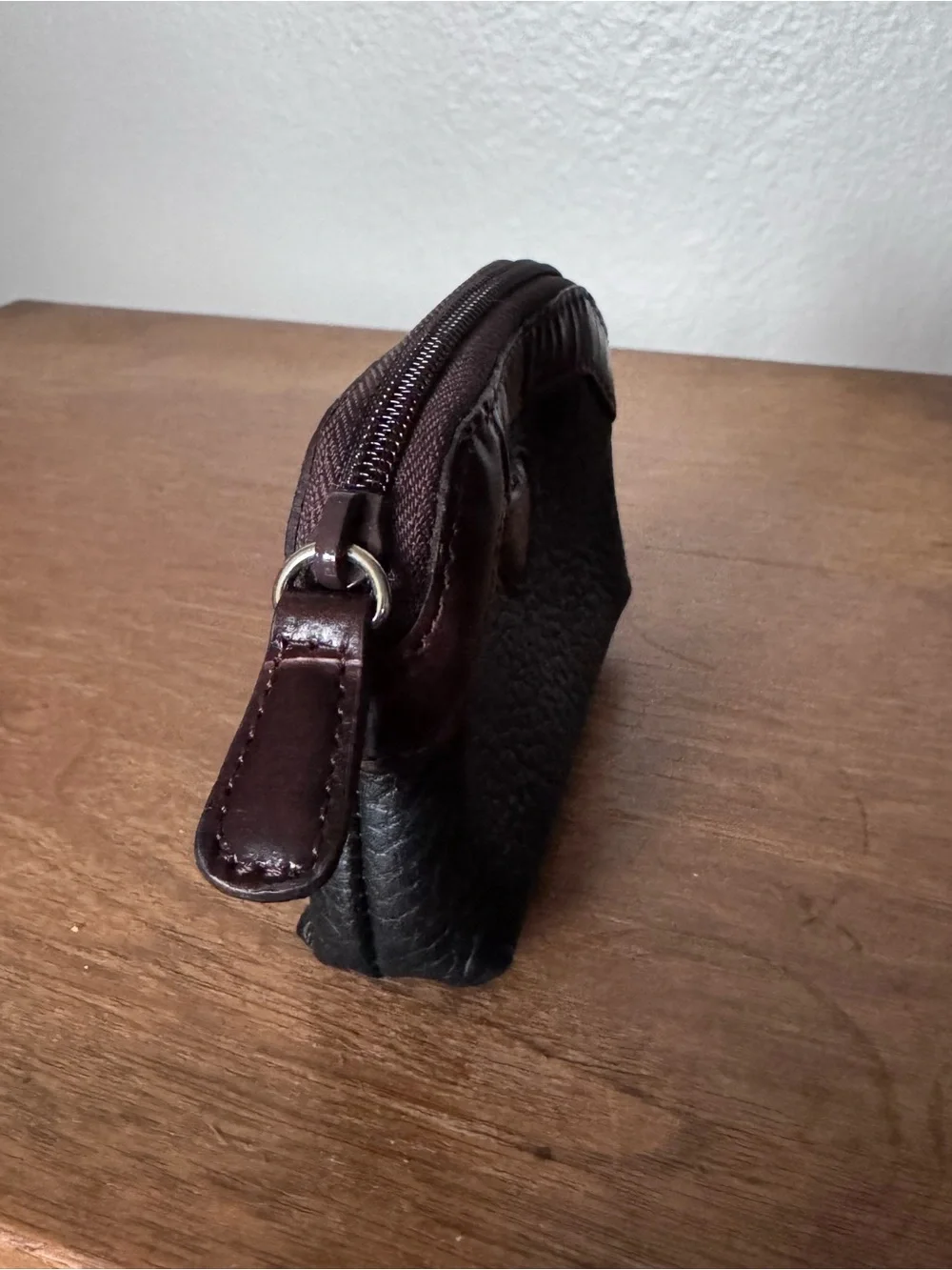Brighton Black Pebble Leather Coin Purse Brown Croc Embossed Trim Heart Accent